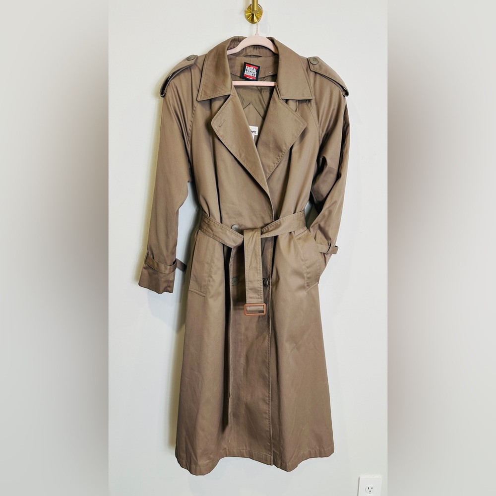 Vintage Worthington Full Length Taupe Double Breasted Belted Trench Coat Size 18